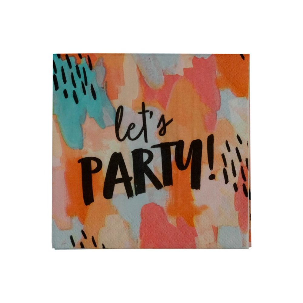 (24) Brush Strokes Beverage Napkin, Let’s Party